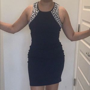 Navy blue sleeveless bandage dress